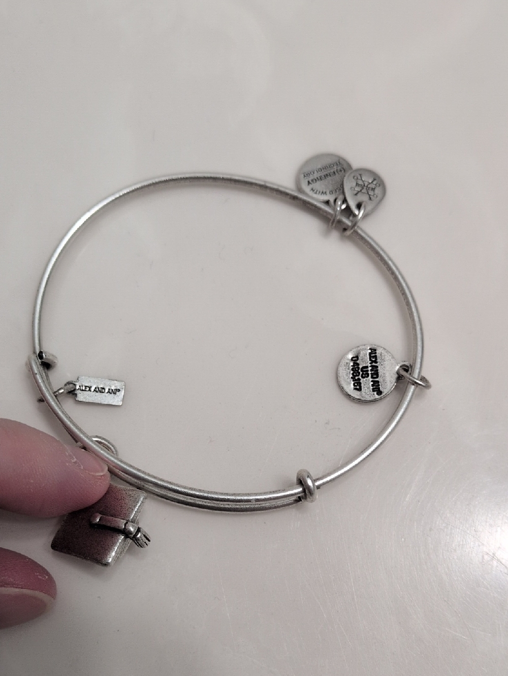 Alex and Ani Silver-Tone Charm Bangle Bracelet Graduation Cap